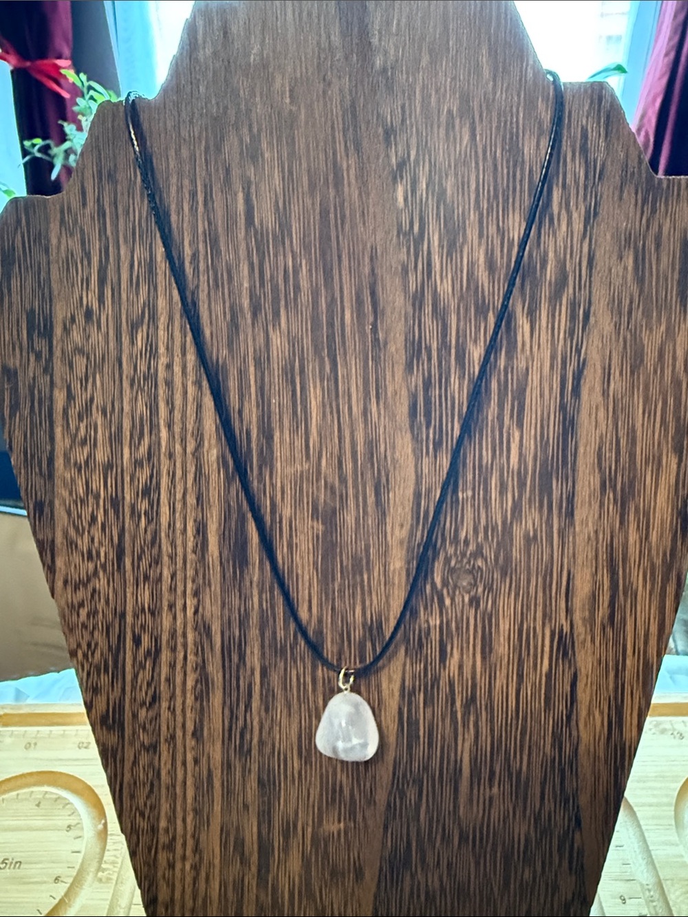 Rose Quartz Pendant Necklace on Black Cord